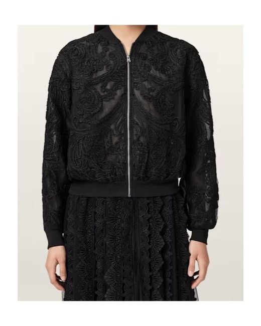 AllSaints Black Jade Sheer Embroidered Jacket