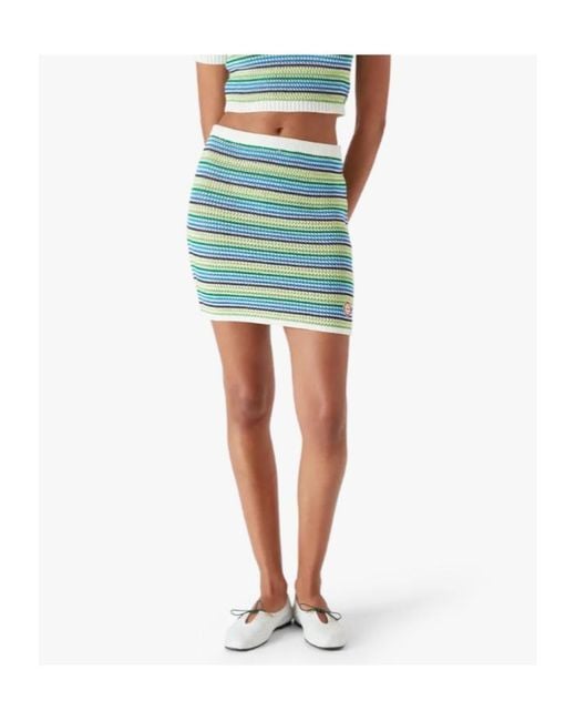 Casablanca Blue Logo Patch Striped Knitted Mini Skirt