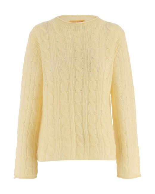 Guest In Residence Yellow Cable-Knit Crew-Neck Sweater