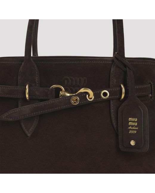 Miu Miu Brown Aventure Suede Buckle-Fastening Tote Bag