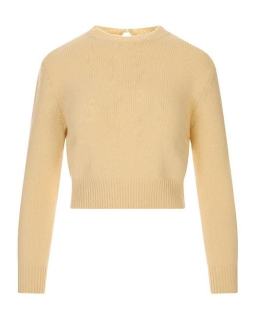 Jil Sander Natural Cropped Crew Neck Knitted Jumper