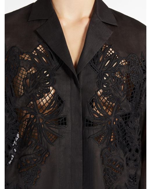 Max Mara Black Studio Legno Embroidered Button-Up Shirt