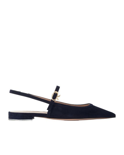 Gianvito Rossi Blue Buckled Suede Slingback Flats