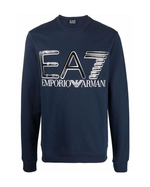 EA7 Blue Logo-Print Crew-Neck Sweatshirt for men
