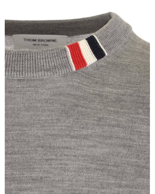 Thom Browne Gray Rwb Stripe Detailed Crewneck Jumper for men
