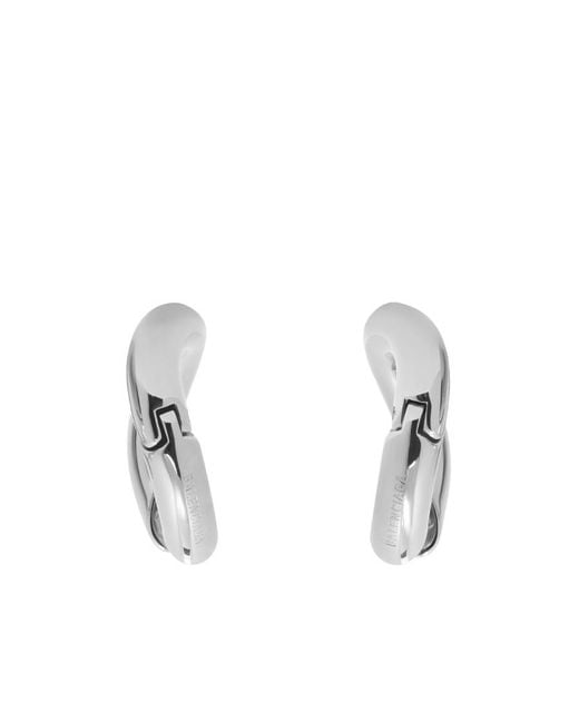 Balenciaga White Logo Engraved Loop Earrings