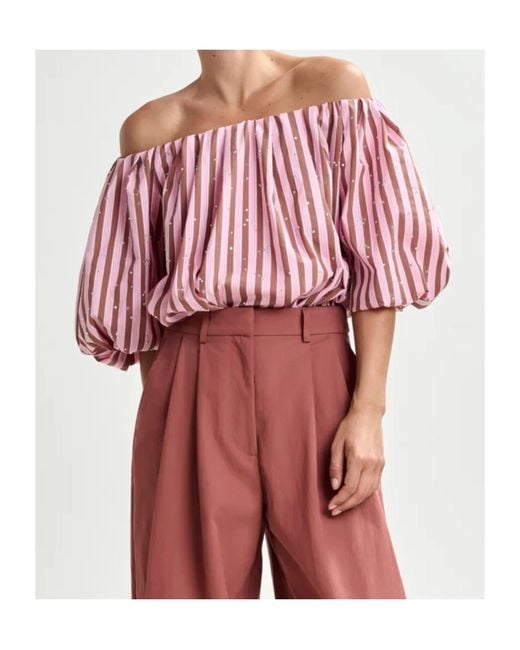 Essentiel Antwerp Red Striped Embellished Blouse