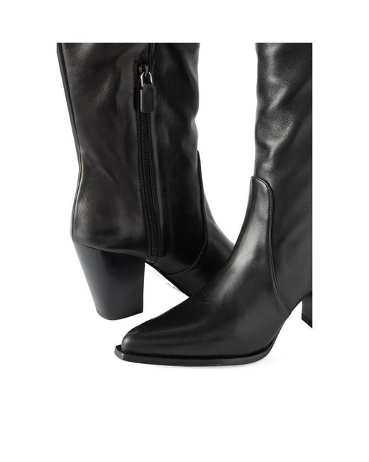 Stuart Weitzman Black Solid-Color Leather Knee Boots