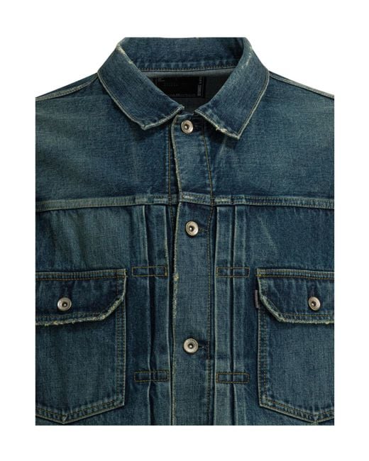 Sacai Green Checked-Lining Denim Jacket for men