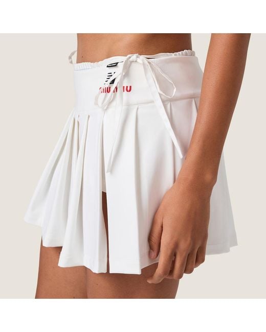 Miu Miu White Pleated Stretch Jersey Skirt