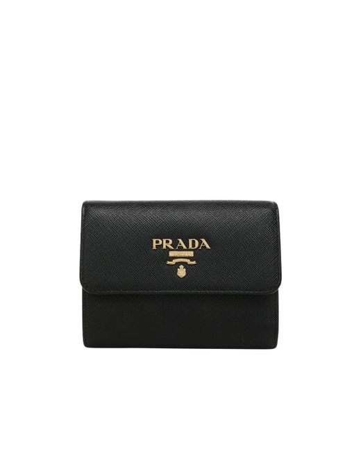 Prada Black Logo Plaque Tri-Fold Wallet
