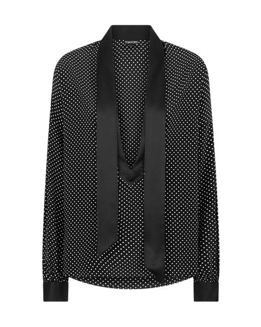 Tom Ford Black Polka-Dot Silk Crepe Blouse With Tuxedo Details