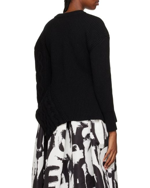 McQueen Black Asymmetric Knitted Crewneck Jumper