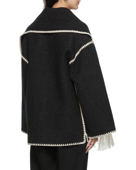 Totême Blue Totême Scarf Detailed Fringed-Edge Coat