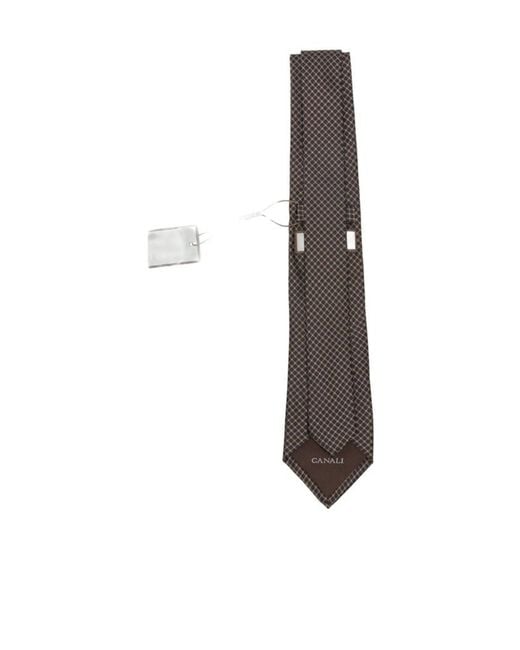 Canali White Geometric-Pattern Floral-Motif Tie for men