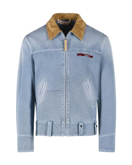 Marni Blue Contrast Collar Zip Jacket for men