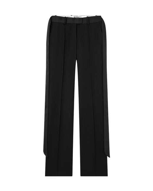 The Attico Black Tie-Detailed Belted Wool-Twill Straight-Leg Pants