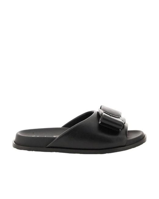Ferragamo Black Virgil Bow-Detail Leather Sandals