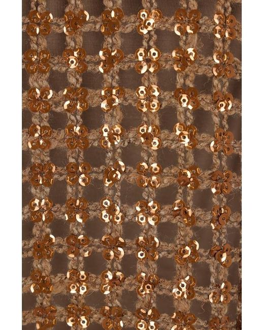 Brunello Cucinelli Brown Sequinned V-Neck Jumper