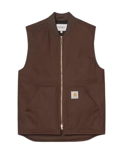 Carhartt Brown Classic Logo Patch Zipped Vest for men