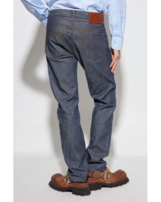 Etro Blue Logo Patch Tapered Jeans for men