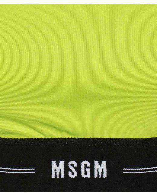 MSGM Green Logo Band Cutout Performance Top