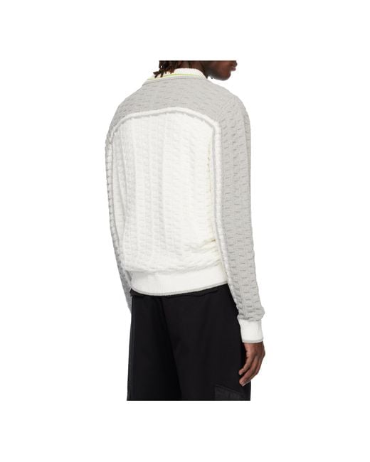 Casablanca White Long-Sleeve Boucle Polo Shirt for men
