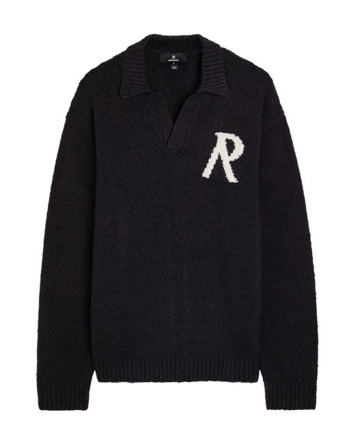 Represent Black Boucle Knit Cotton-Blend Polo Jumper for men