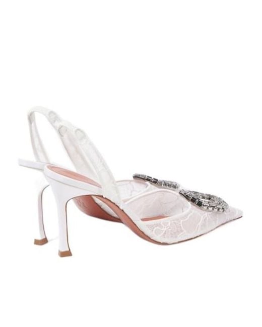 AMINA MUADDI White Embellished Lace Slingback Sandals