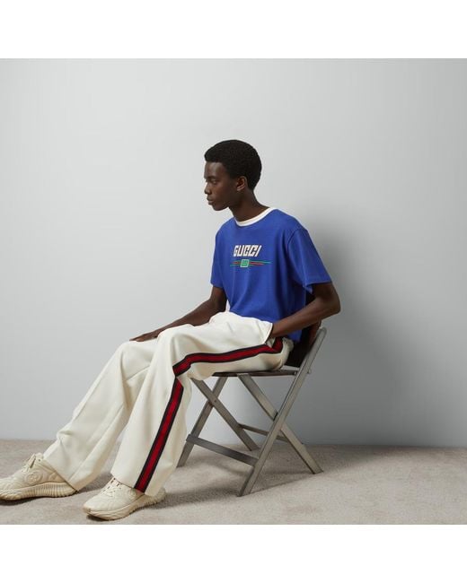 Gucci Blue Logo Logo Short-Sleeved T-Shirt for men