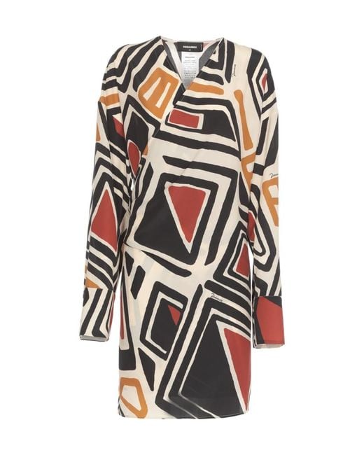 DSquared² White Geometric Printed Mini Wrap Dress