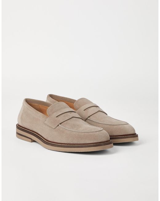 Brunello Cucinelli Gray Round Toe Penny Loafers for men