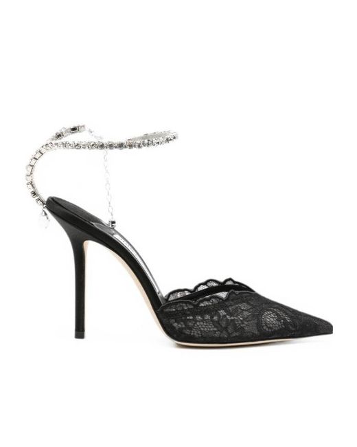 Jimmy Choo Black Saeda 100 Lace Pumps