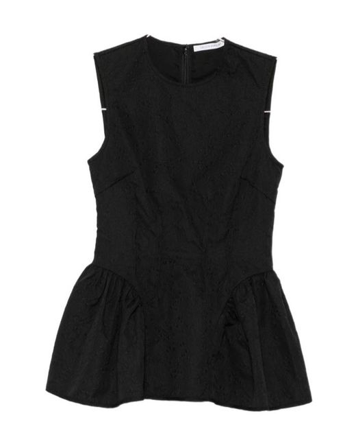 CECILIE BAHNSEN Black Cloqué-Effect Peplum Top