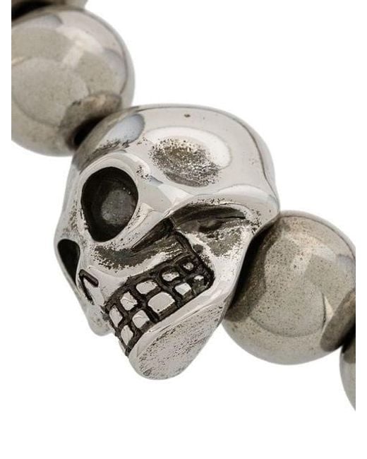 McQueen White Skull Beaded Embellished Bracelet for men