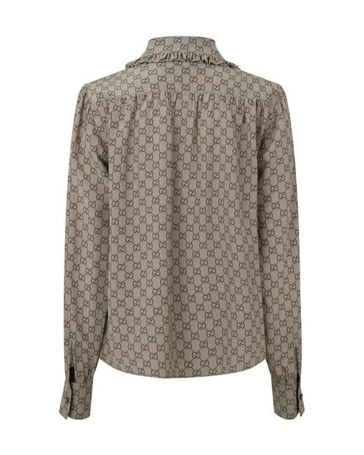 Gucci Brown Geometric Pattern Long-Sleeve Shirt