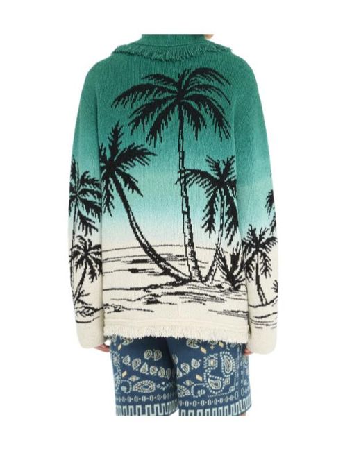 Alanui Green Wave Bloom Cardigan for men