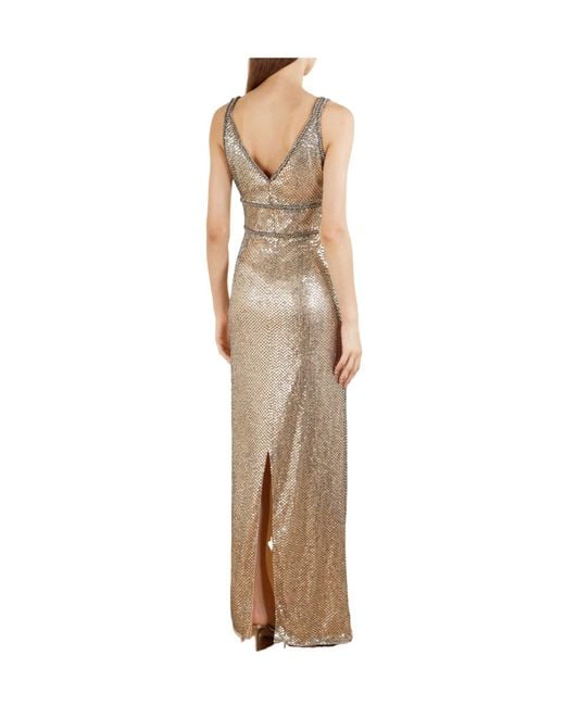 Jenny Packham Natural Crystal-Embellished Sequin Tulle Gown