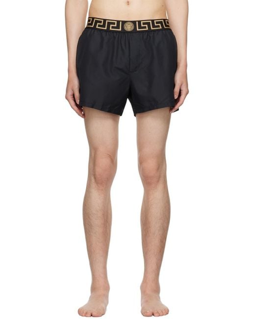 Versace Blue Greca Border Elasticated Waistband Swim Shorts for men