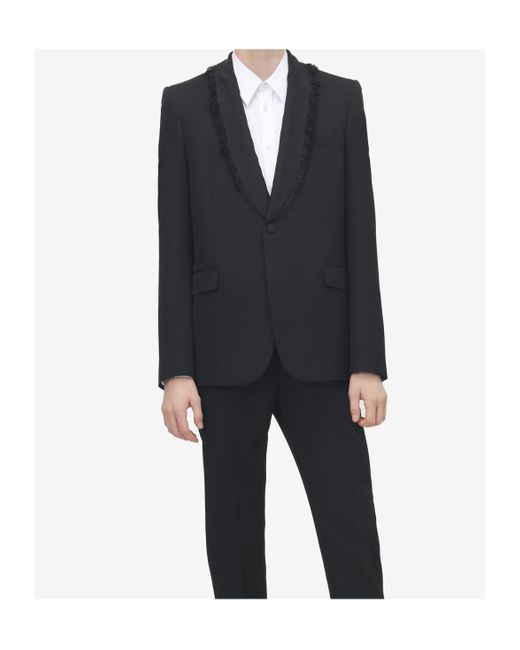 McQueen Black Frayed Lapel Single-Breasted Jacket for men