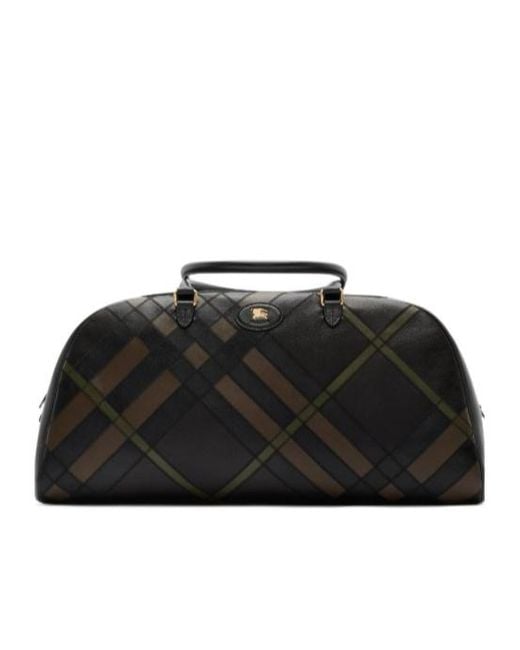 Burberry Black Logo Patch Checked Tote Bag for men