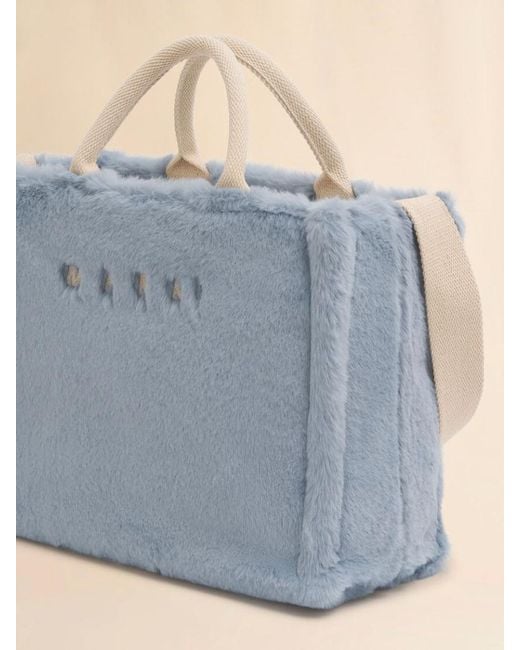 Marni Blue Light Faux Fur Basket Shopper