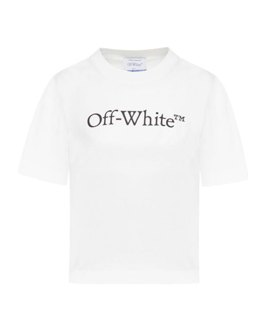 Off-White c/o Virgil Abloh White Logo Printed Crewneck Cropped T-Shirt