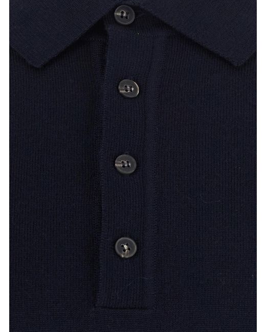 Kangra Cashmere Blue Long-Sleeve Polo-Collar Sweater for men