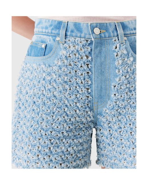 Stella McCartney Blue Mid-Rise Denim Bouclé Shorts