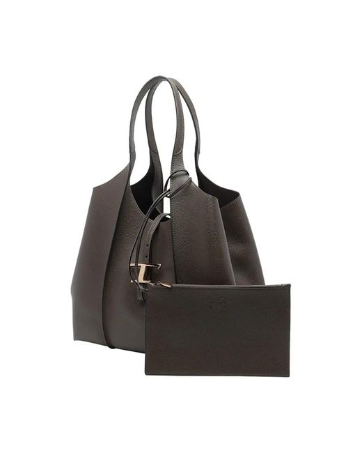 Tod's Black T Timeless Medium Shopping Tote Bag