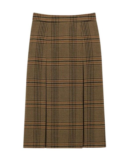 Saint Laurent Green Pleated Houndstooth Skirt