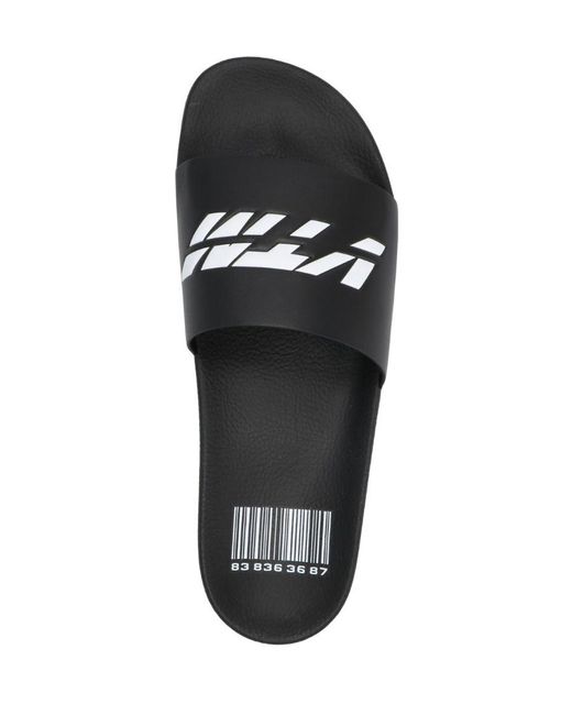 VTMNTS Black Logo Printed Pool Slides for men