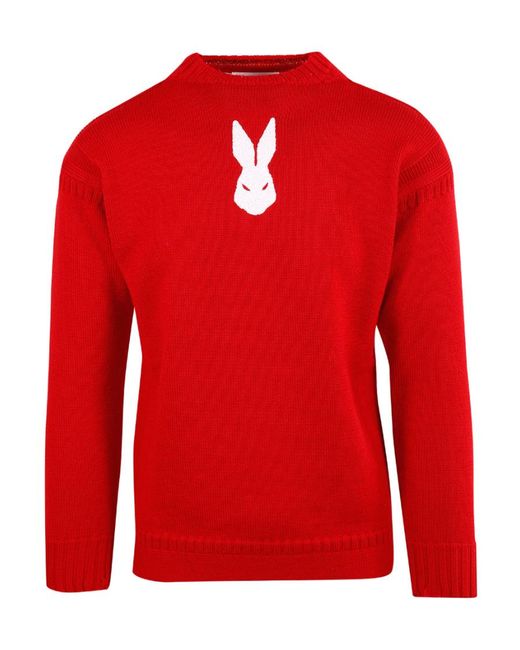 Maison Margiela Red Distressed Effect Ribbed Knit Jumper for men