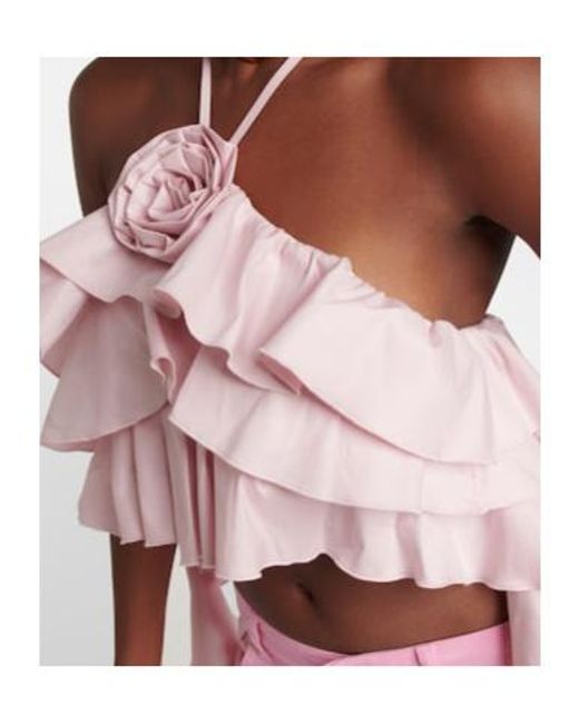 Blumarine Pink Ruffled Halterneck Crop Top